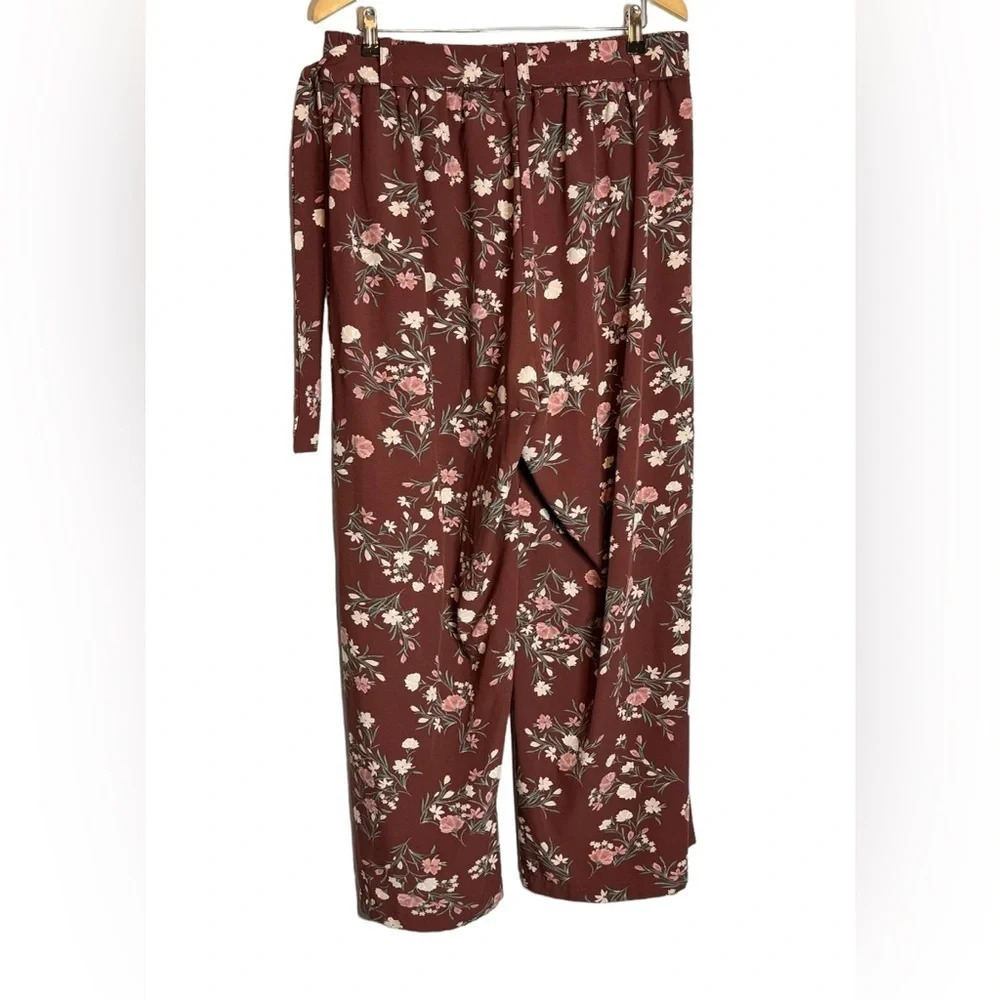 Torrid Wide Leg Pant Size 1X Crepe Floral Self Tie Belt Pockets Stretch - Picture 5 of 9